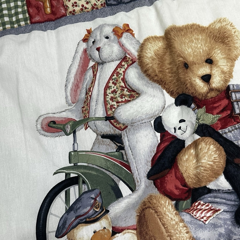 Hand Quilted Blue Jean Teddy Bear Toys Blocks Quilt Baby Blanket Wall Hanging - Picture 6 of 7